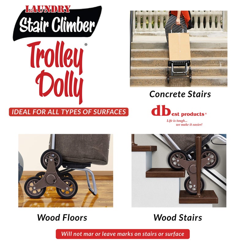 dbest products Stair Climber Laundry Trolley Dolly, Brown Laundry Bag Hamper Basket cart with wheels sorter - Image 5